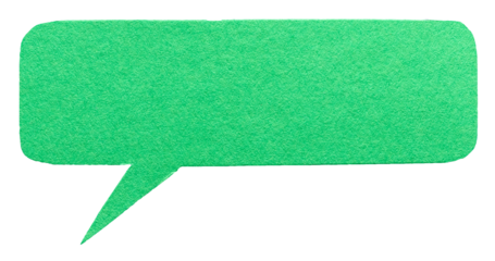 Green blank cut out cardboard paper speech bubble with round rounded corners rough edges, copy space for text on transparent png background design element