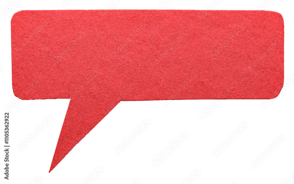 Poster Red blank cut out cardboard paper speech bubble with round rounded corners rough edges, copy space for text on transparent png background design element