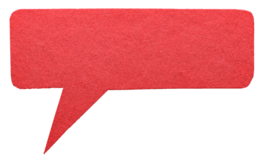 Red blank cut out cardboard paper speech bubble with round rounded corners rough edges, copy space for text on transparent png background design element