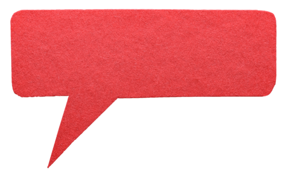 Red blank cut out cardboard paper speech bubble with round rounded corners rough edges, copy space for text on transparent png background design element