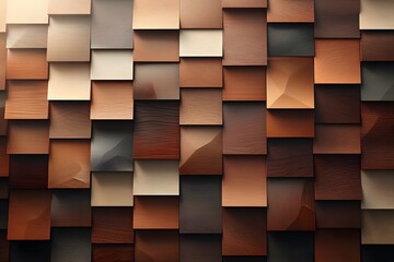 Fototapeta premium Modern Decorative Wall Featuring a Unique Arrangement of Colorful Wooden Panels in Various Shades of Brown, Beige, and Natural Wood Finishes for Contemporary Interiors