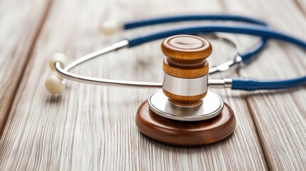 A close-up of a gavel and stethoscope on a wooden surface, symbolizing the intersection of law and healthcare, securing legal status