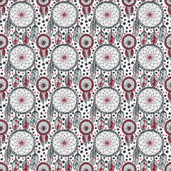 Hand drawn dream catcher creator collection in boho style. Native indian feathers. Magic aztec bohemian tattoo. Traditional print.
