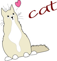 Vector image of a cat with a heart above its head. Sticker.The print.A cat on a white background.The silhouette of a cute cat