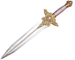 a sword with a gold handle