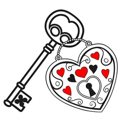 illustration of a heart lock  with a key 