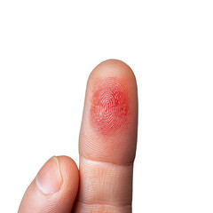 Fototapeta premium Fingerprint on Finger with Visible Red Mark and Transparent Background
