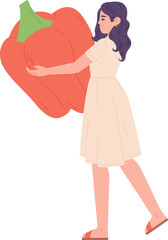 Big paprika in woman hands. Vegan healthy food