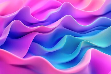 Obraz premium Abstract colorful wavy surfaces in pink, blue. Dynamic fluid forms create vibrant aesthetic. Modern design perfect for tech backgrounds social media visuals. Interplay of colors evokes sense of