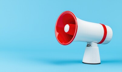 A vibrant megaphone on a blue background, symbolizing communication, announcements, and effective messaging in various settings.