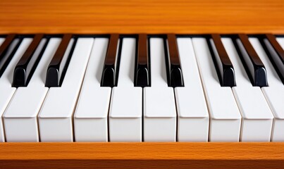 Close-up view of piano keys showing a harmonious blend of black and white, perfect for music enthusiasts or educational resources.