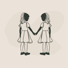 a vector silhouette of two young girls holding hands