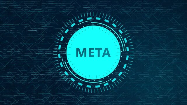 Futuristic META Concept Over Rotating HUD Elements and Animated Circuit Background