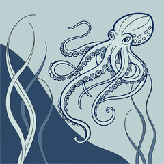 A mesmerizing underwater octopus illusion vector artwork, showcasing intricate details and vibrant marine-inspired colors, perfect for creative and commercial use