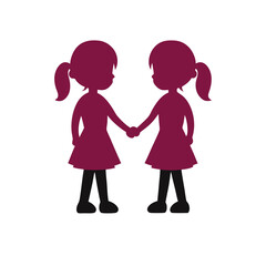 a vector silhouette of two young girls holding hands