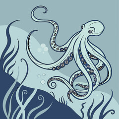 A mesmerizing underwater octopus illusion vector artwork, showcasing intricate details and vibrant marine-inspired colors, perfect for creative and commercial use