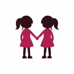 a vector silhouette of two young girls holding hands