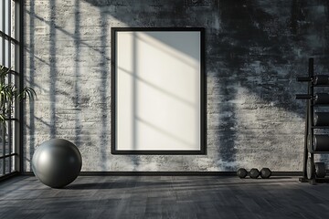 Blank Poster Mockup in Industrial Gym Interior
