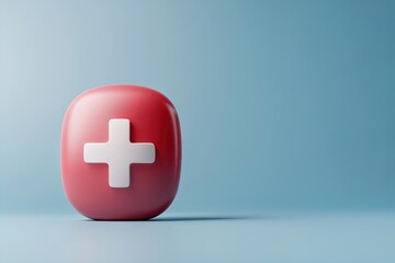 Obraz premium Red and white cross symbolizing healthcare on a blue background in a minimalist style