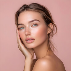 Beauty portrait of a young woman studio setting close-up photography natural light fresh skin concept for skincare