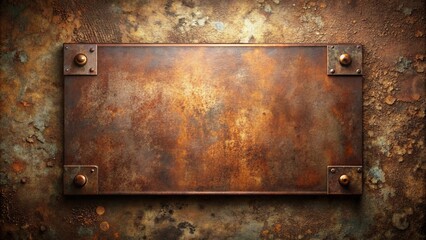Rustic Metal Plate with Aged Texture and Decorative Fasteners Ideal for Background or Design Element