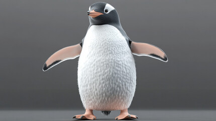 Realistic 3D render of a penguin standing upright on a transparent background
