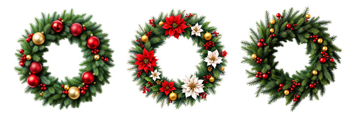 Collection of christmas decorative wreath isolated on transparent Background