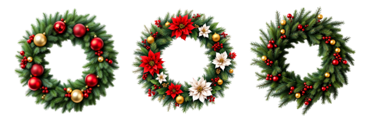 Collection of christmas decorative wreath isolated on transparent Background