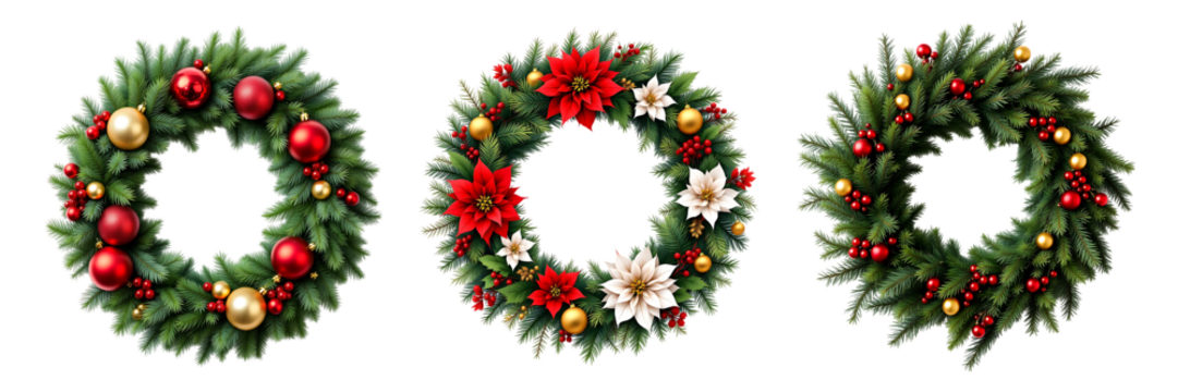 Collection of christmas decorative wreath isolated on transparent Background