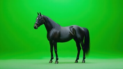 Obraz premium A majestic horse standing gracefully, with a green screen background ready for dynamic visuals