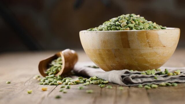 raw green split peas in bowl