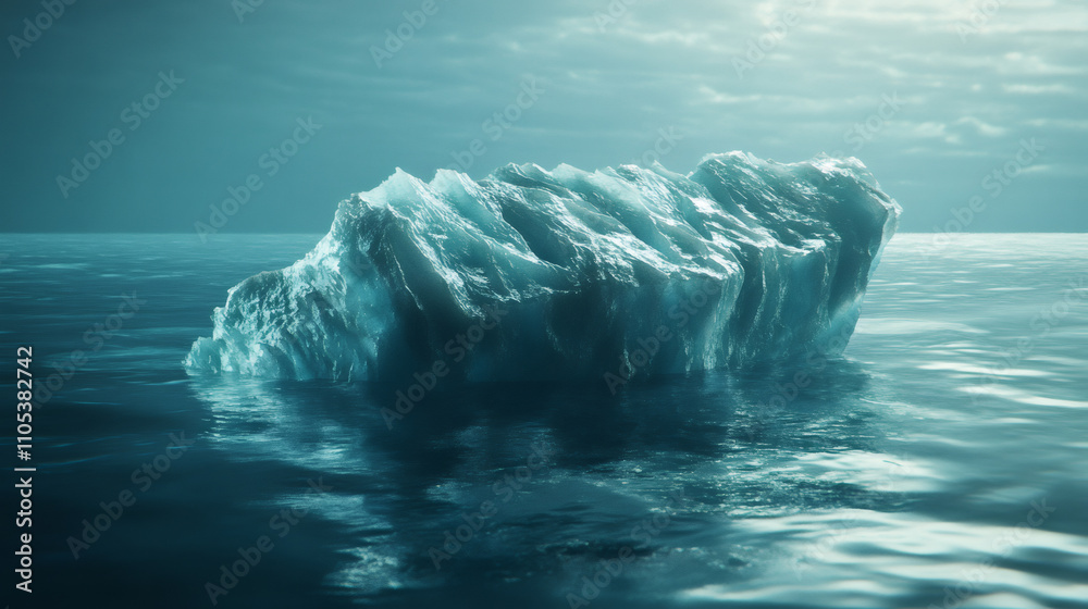 Aufkleber melting iceberg in deep blue water with overcast sky, symbolizing the impact of global warming and c
