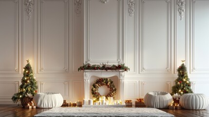 Cozy white room with white walls and dark yellow festive lights, creating a warm holiday atmosphere.