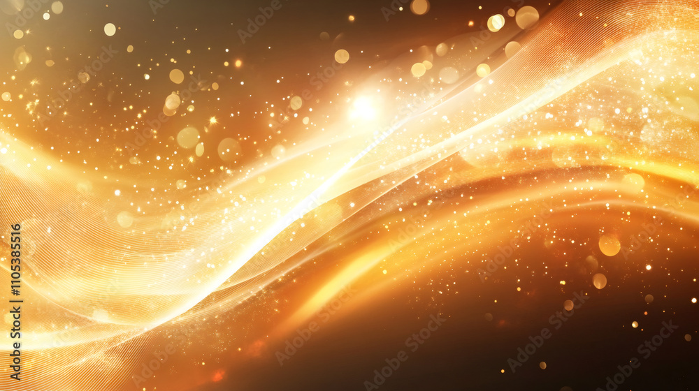 Aufkleber flowing golden particles on an abstract background with bokeh effect, evoking a luxurious and celebr