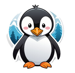 little cartoon penguin on the snow vector ornament illustration