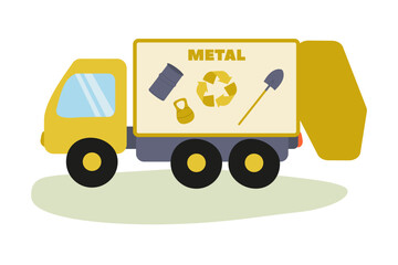 Naklejka premium Recycling truck collecting metal materials in urban setting