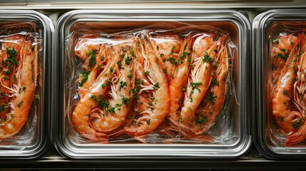 Cooked Prawns in a Vacuum Sealed Container