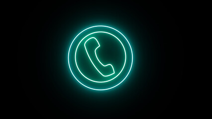 Neon blue to purple glowing telephone icon animation, call icon shape animation with black background.