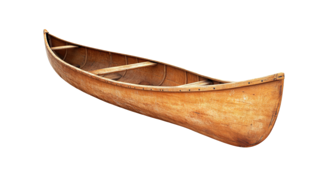 beautifully crafted wooden canoe with smooth finish and natural grain, perfect for outdoor adventures and water activities