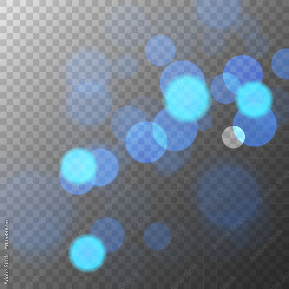 Wall mural bokeh lights. abstract blur light effect. blurred overlay template. blue color. transparent backgrou
