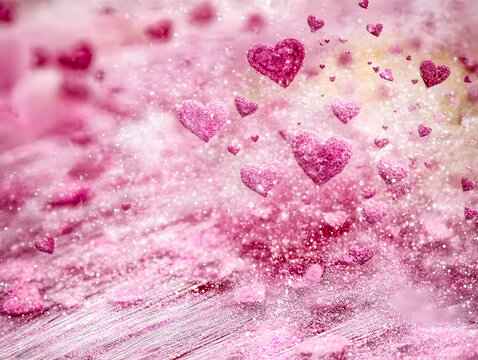 Vibrant Pink Hearts in Glittering Motion