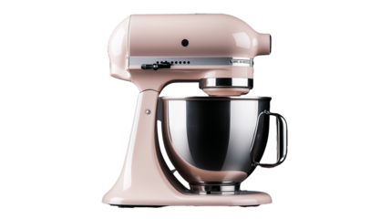 Kitchen mixer with stainless steel bowl on transparent background