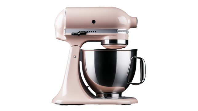 Kitchen mixer with stainless steel bowl on transparent background