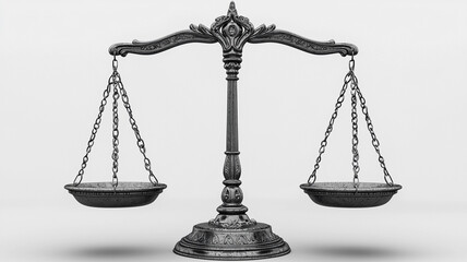 Balancing justice and technology ai generated scale representation in minimalist environment symbolizing fairness