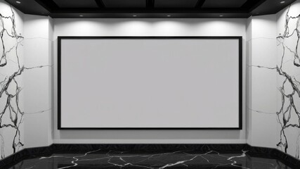 Obraz premium Black frame blending seamlessly into black marble wall with luxurious marble texture, creating a stunning 3D render, dark, sophisticated