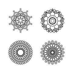 Simple Mandala Flower Designs in Mehndi Style, Ornamental Floral Vectors for Coloring Pages, Luxury Mandala Patterns. Abstract Oriental Henna Tattoo Style Vectors for Design Projects.