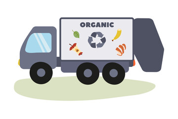 Organic waste collection truck engaging in sustainable waste management practices