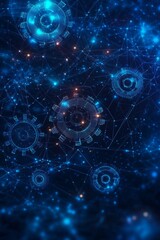 Blue Tech Futuristic Background, Abstract Technology Gears Mechanism Data Flow 3D Illustration