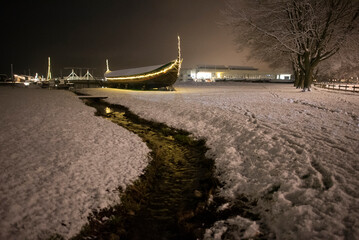 Vikingship the Sea Stallion with winterlights