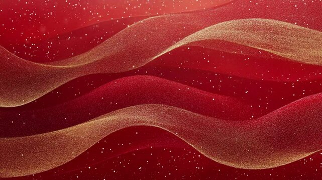 Red background with wave pattern sprinkled with gold glitter